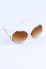 Brown Rimless Geometric Frame Fashion Sunglasses