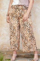 Leopard Plus Size Smoked High Waist Wide Leg Pants