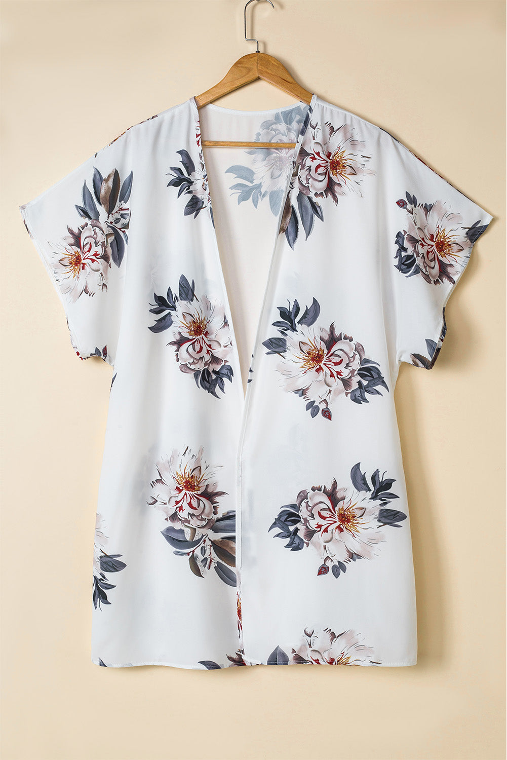 White Floral Print Summer Kimono