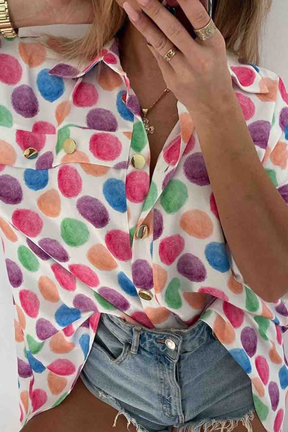 Multicolor Polka Dot Buttoned Long Sleeve Shirt