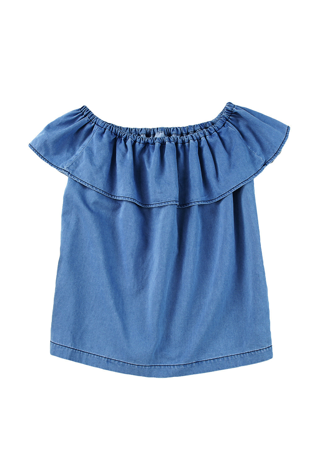 Sky Blue Off-the-shoulder Ruffled Denim Top