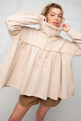 Beige Frill Exposed Seam Cowl Neck Oversized Sweatshirt