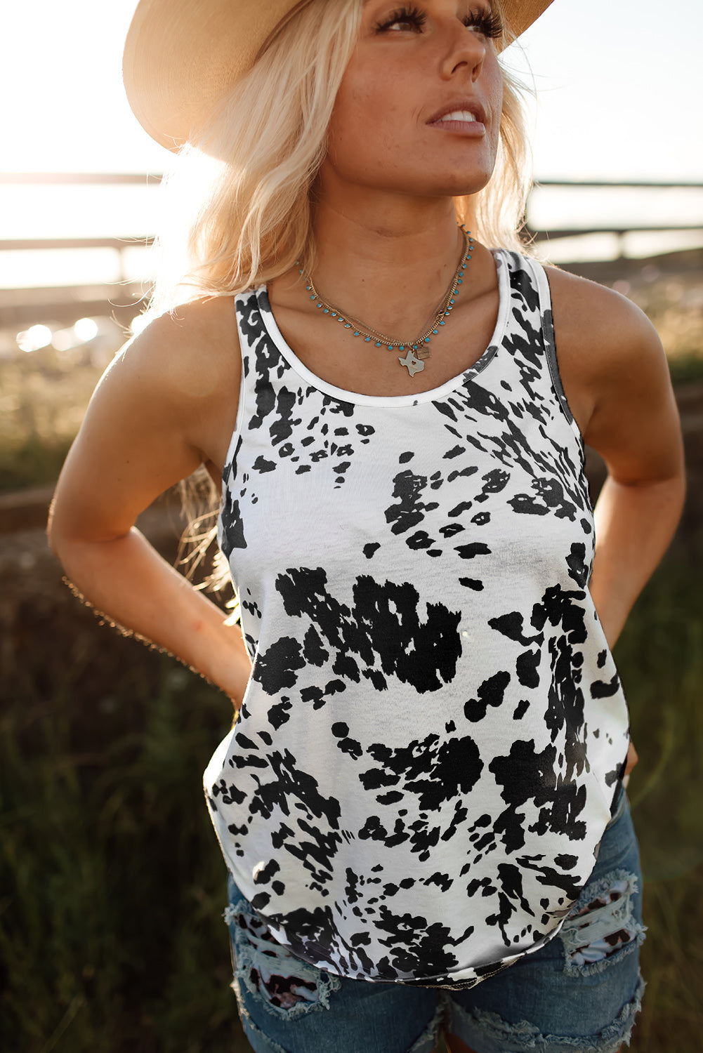 Cow Print Racerback Tank Top