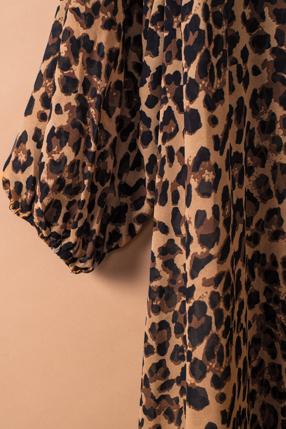 Leopard Print Tie Waist Open Front Kimono Beach Cover Up