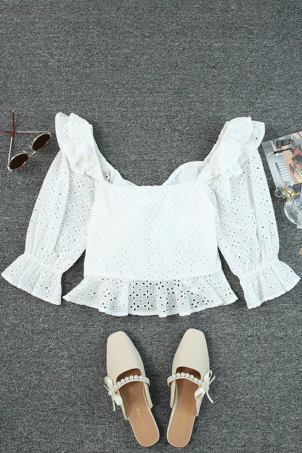 White Ruffle Puff Sleeve Crop Top