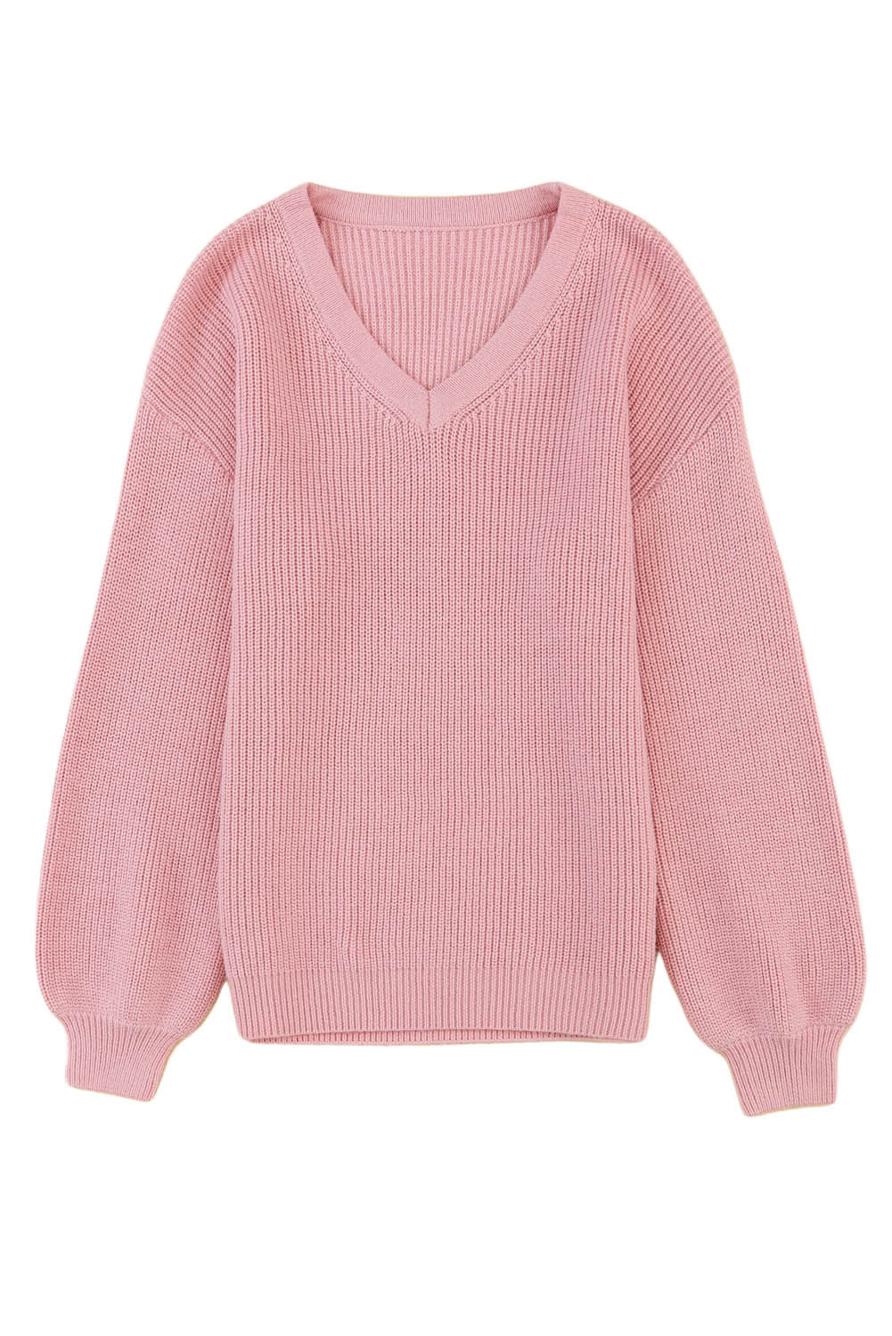 Pink V Neck Drop Shoulder Knitted Sweater