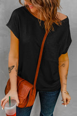 Black Pocketed Tee with Side Slits