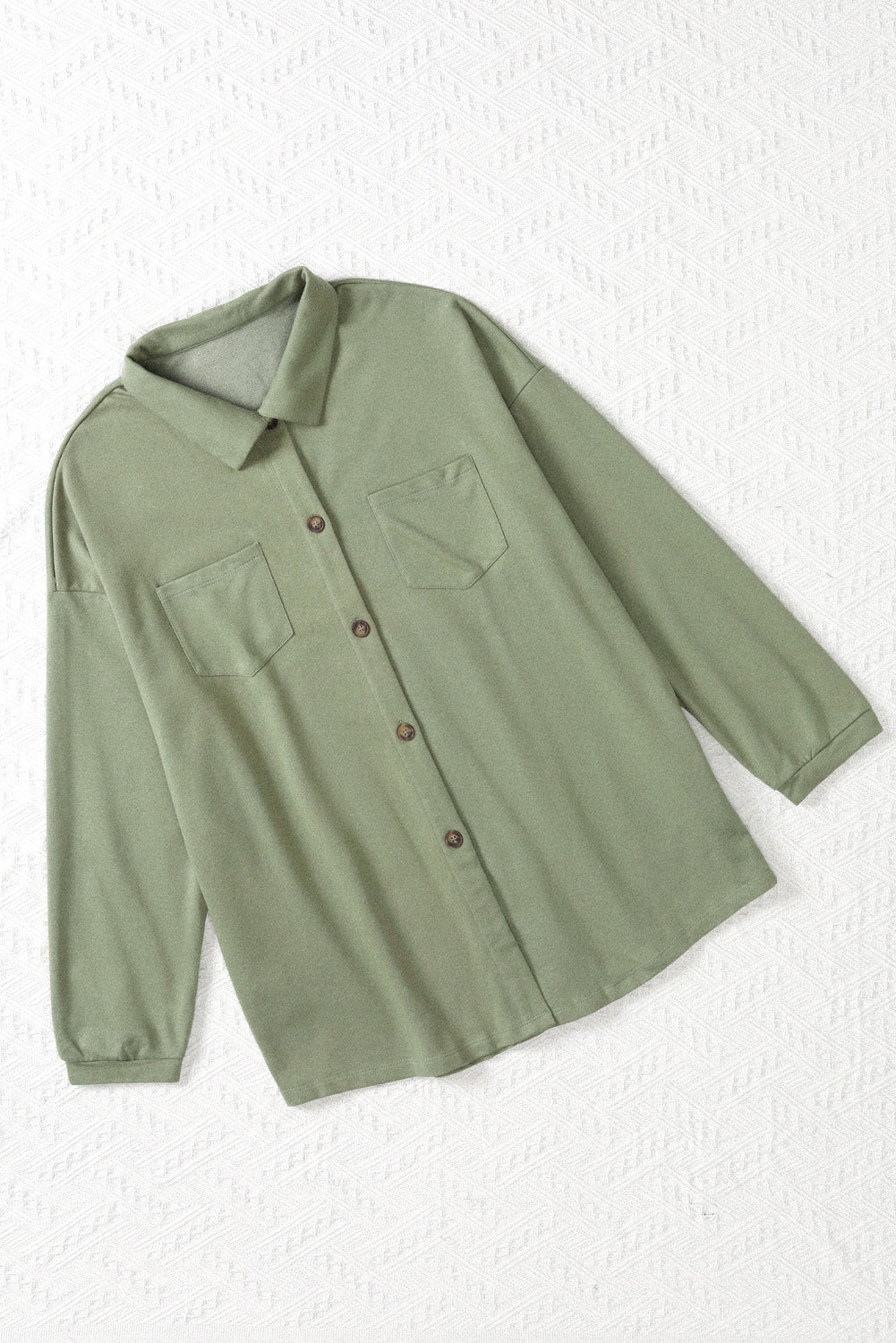 Green Plus Size Buttons Closure Pocketed Shacket