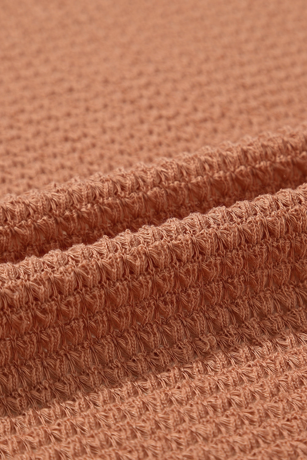 Brown Waffled Knit Thumb Sleeve Pocketed Cardigan