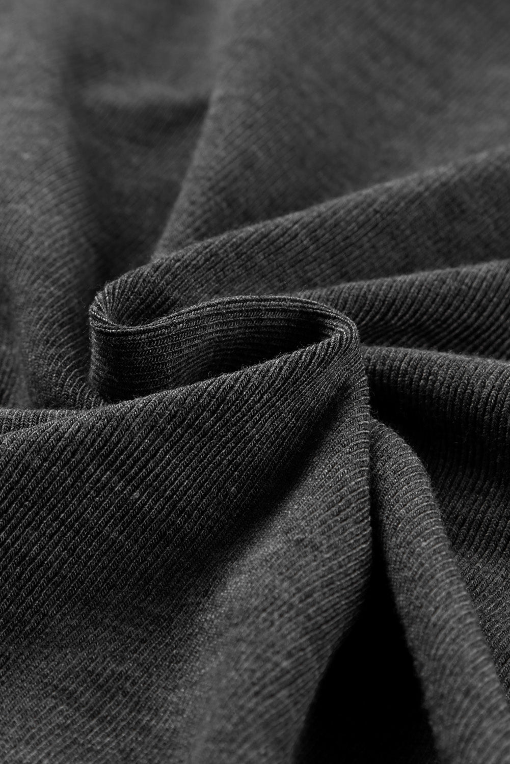 Black V Neck Buttons Ruched Long Sleeve Top