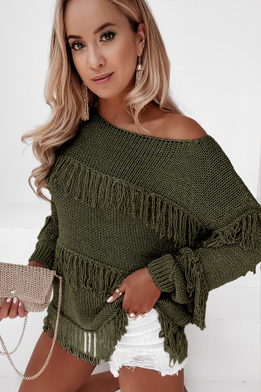 Black Boho Tasseled Knitted Sweater