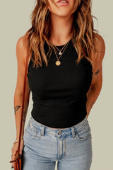 Black Seamless Sleeveless Rib Knit Crop Top