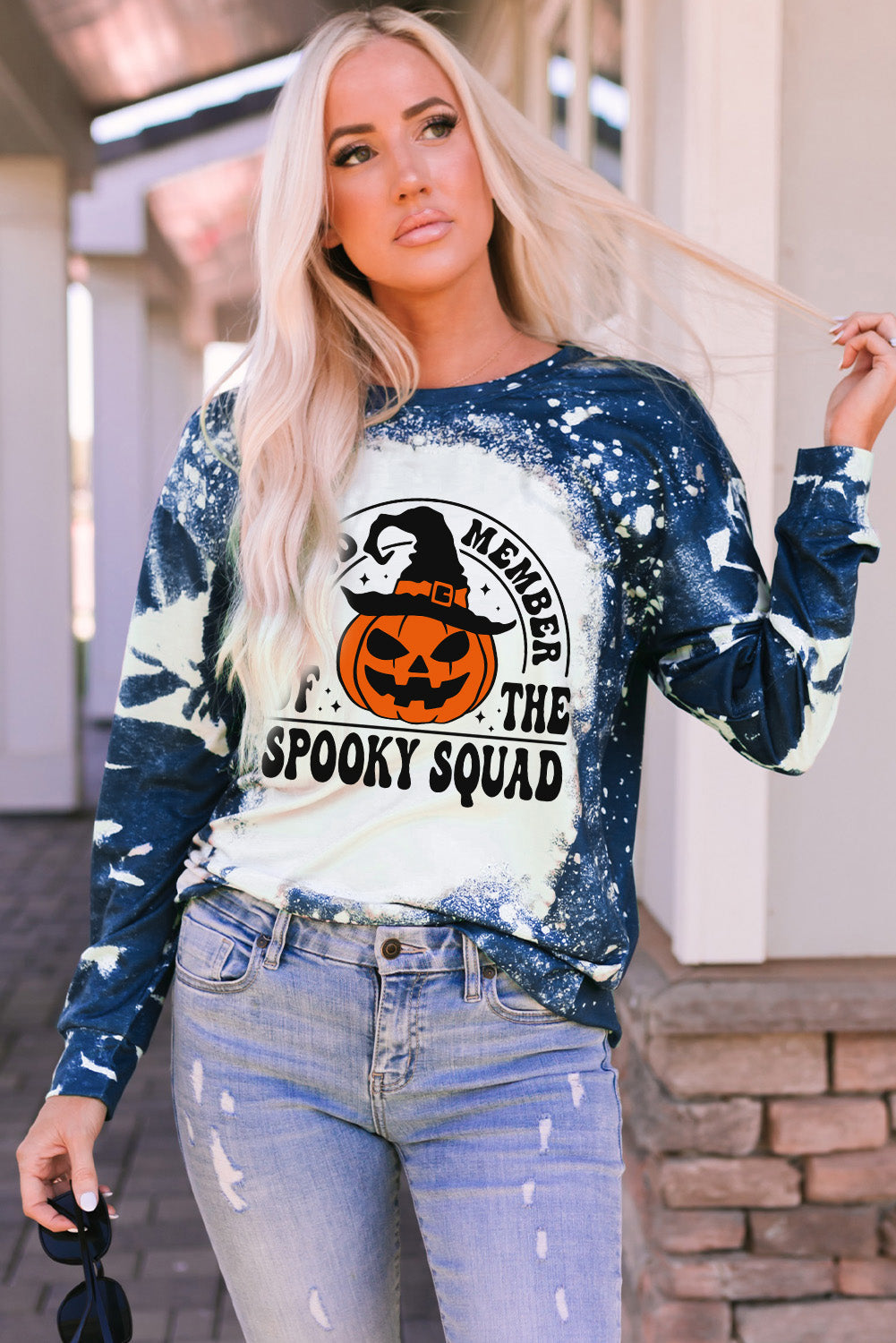 Multicolor Proud Member of The Spooky Squad Graphic Tie-dye Top