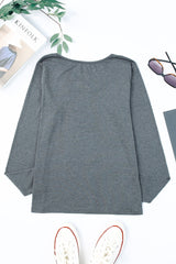 Gray Strappy Neck Detail Long Sleeve Top