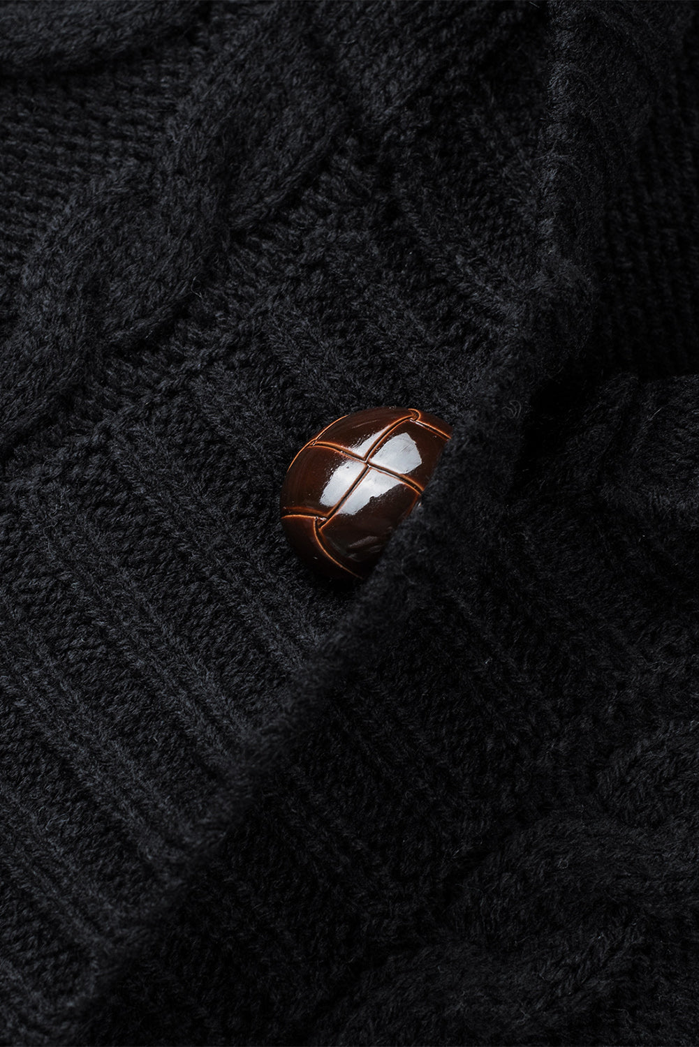 Black Twist Pattern Knit Button Front Hooded Cardigan