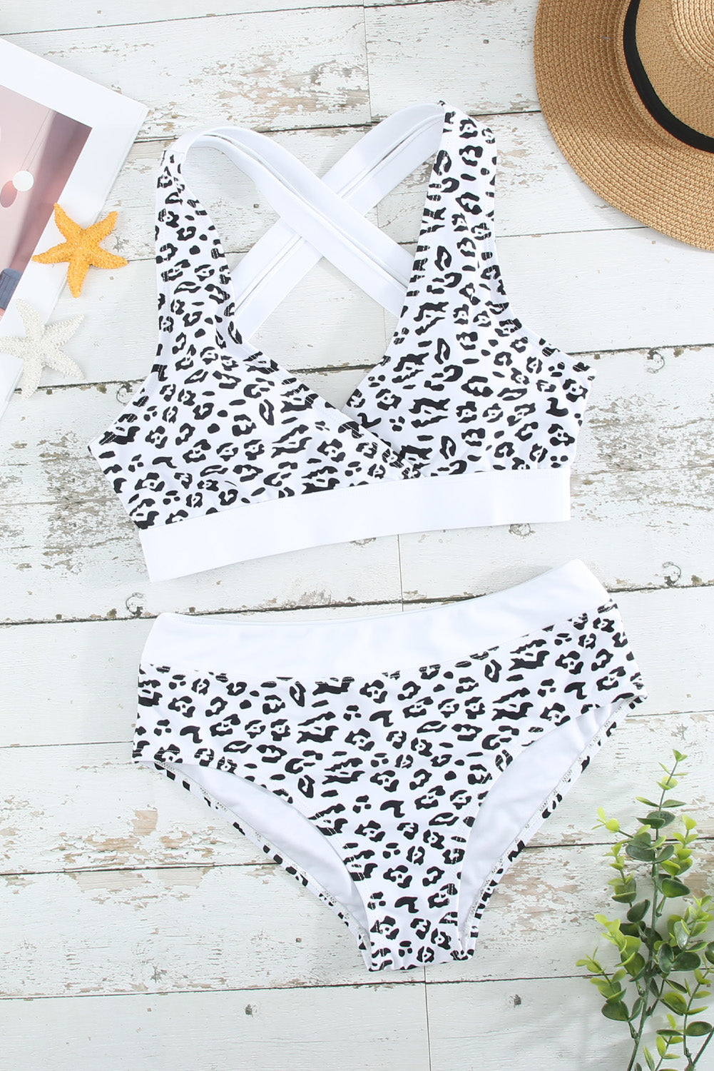 Leopard Print Criss Cross Back Bikini Set