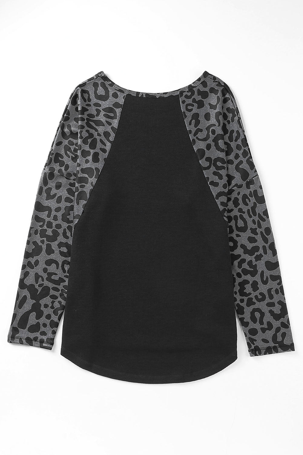 Black Leopard Raglan Sleeve Waffle Knit Plus Size Top