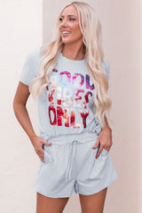 Gray GOOD VIBES ONLY Shining Letter Print Lounge Set