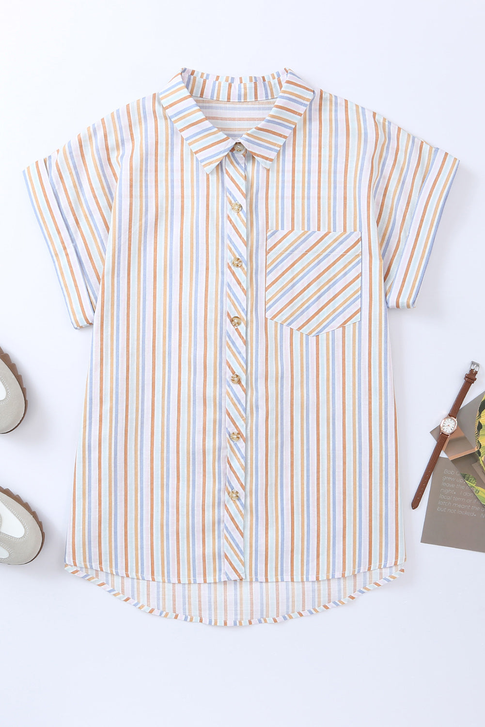 Multicolor Stripe Short Sleeve Button up Shirt