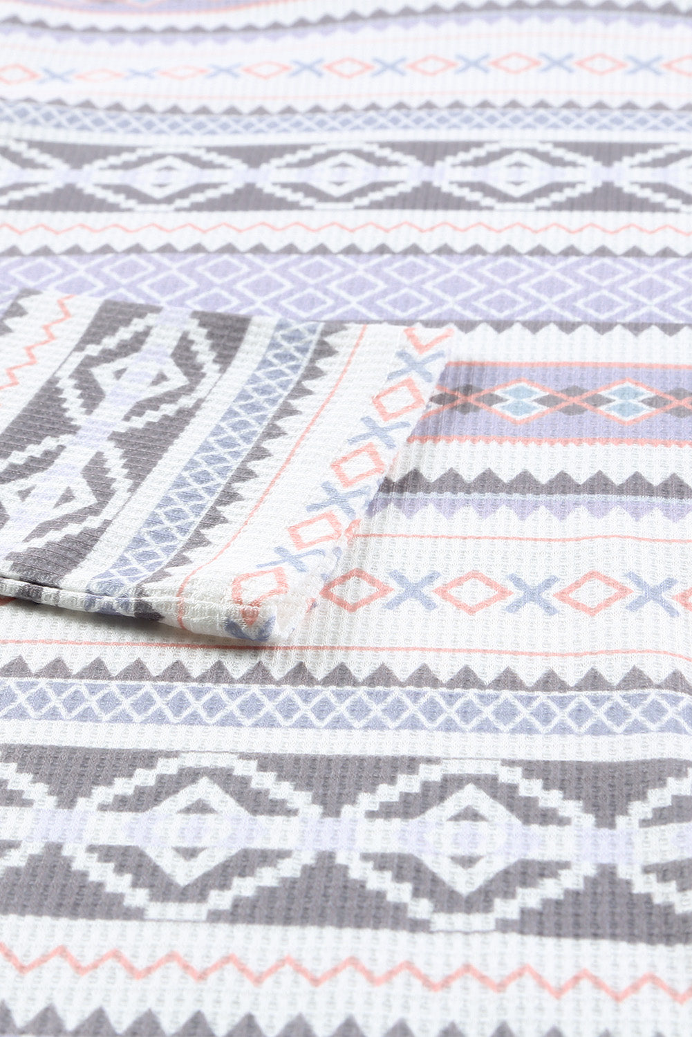 Gray Aztec Print Amicg Knit Cowl Neck Sweatshirt