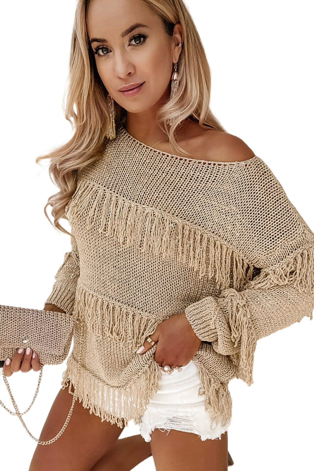 Black Boho Tasseled Knitted Sweater