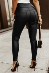 Black Faux Leather Zipper Skinny Pants