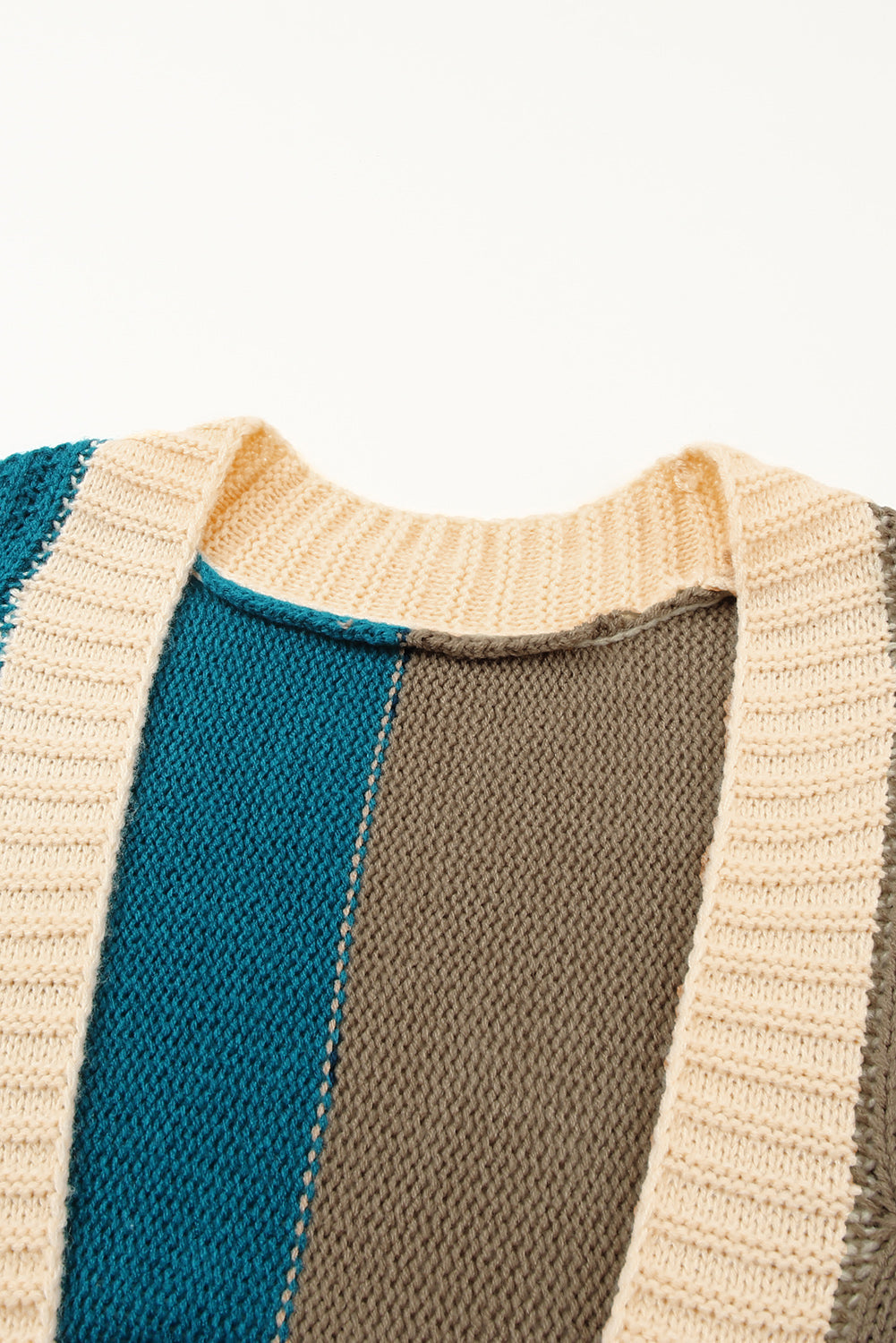 Brown Color Block Loose Open Front Knitted Cardigan