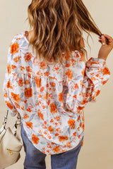 Orange Split V Neck Floral Print Dolman Blouse