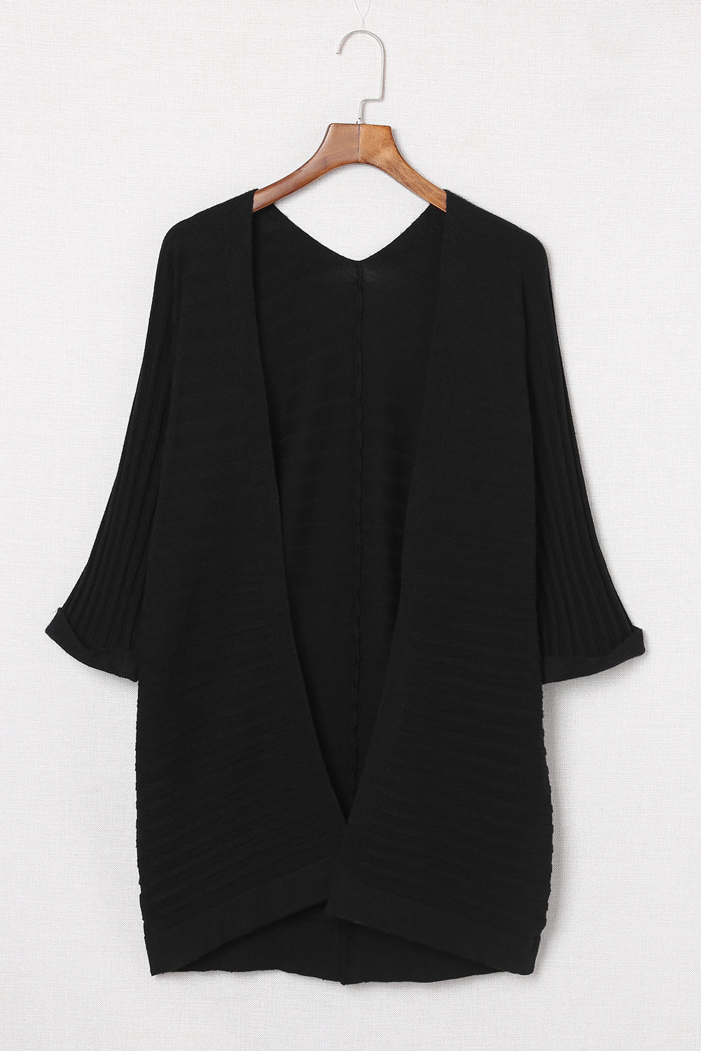 Red Ribbed Open Front Knit Cardigan