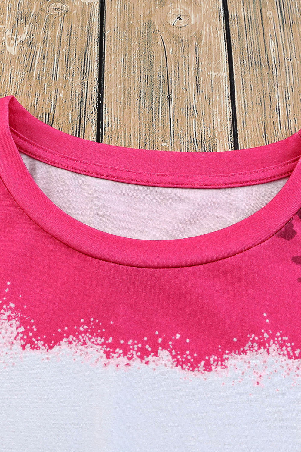 Pink Leopard Blank Bleached Graphic Print Short Sleeve T Shirt