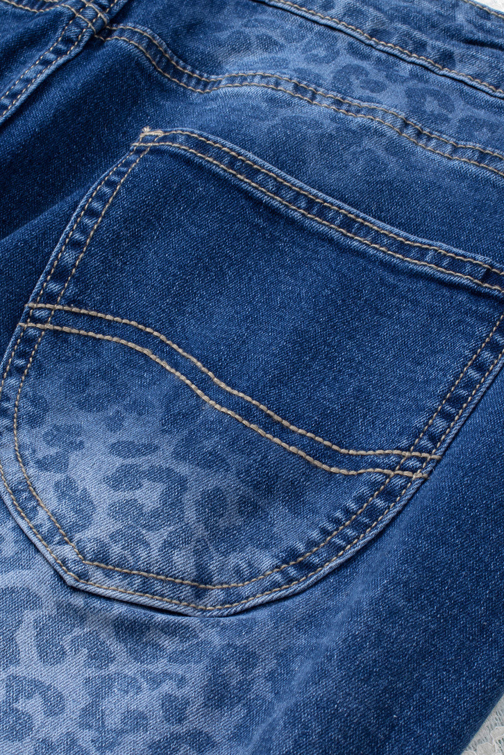 Blue Secluded Leopard Wash Plus Size Jeans