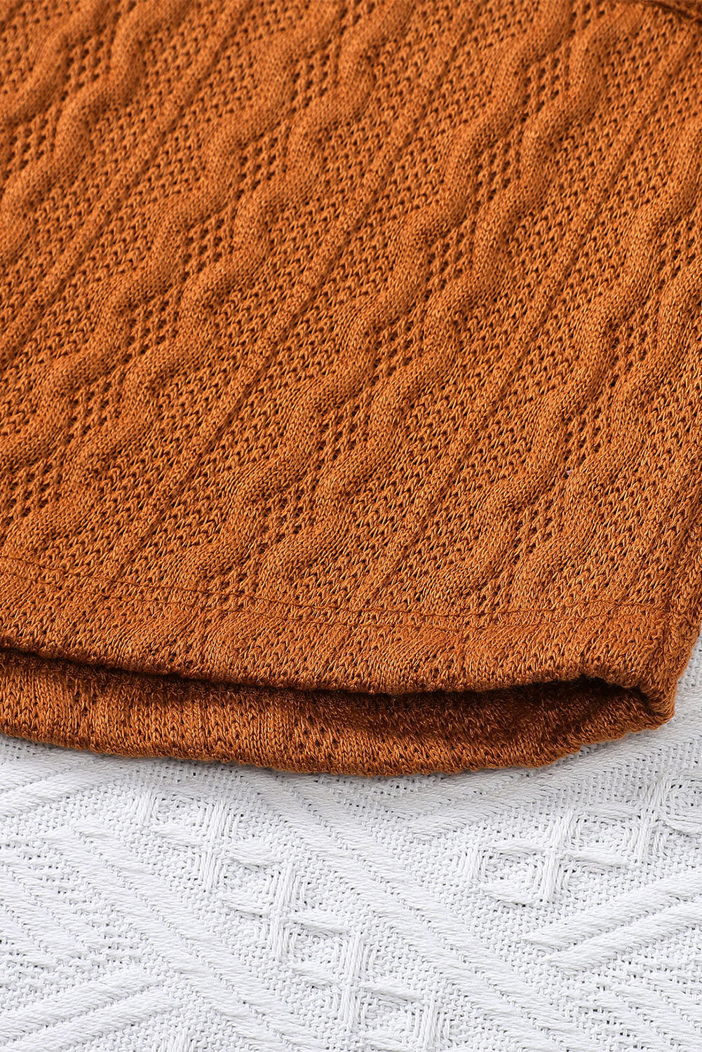 Brown Button Front Pocketed Cable Knit Cardigan