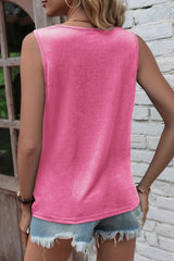 Rose Laser Cut Slits Twist Front Tank Top