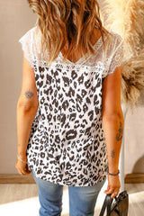 White Eyelash V Neck Leopard Tank