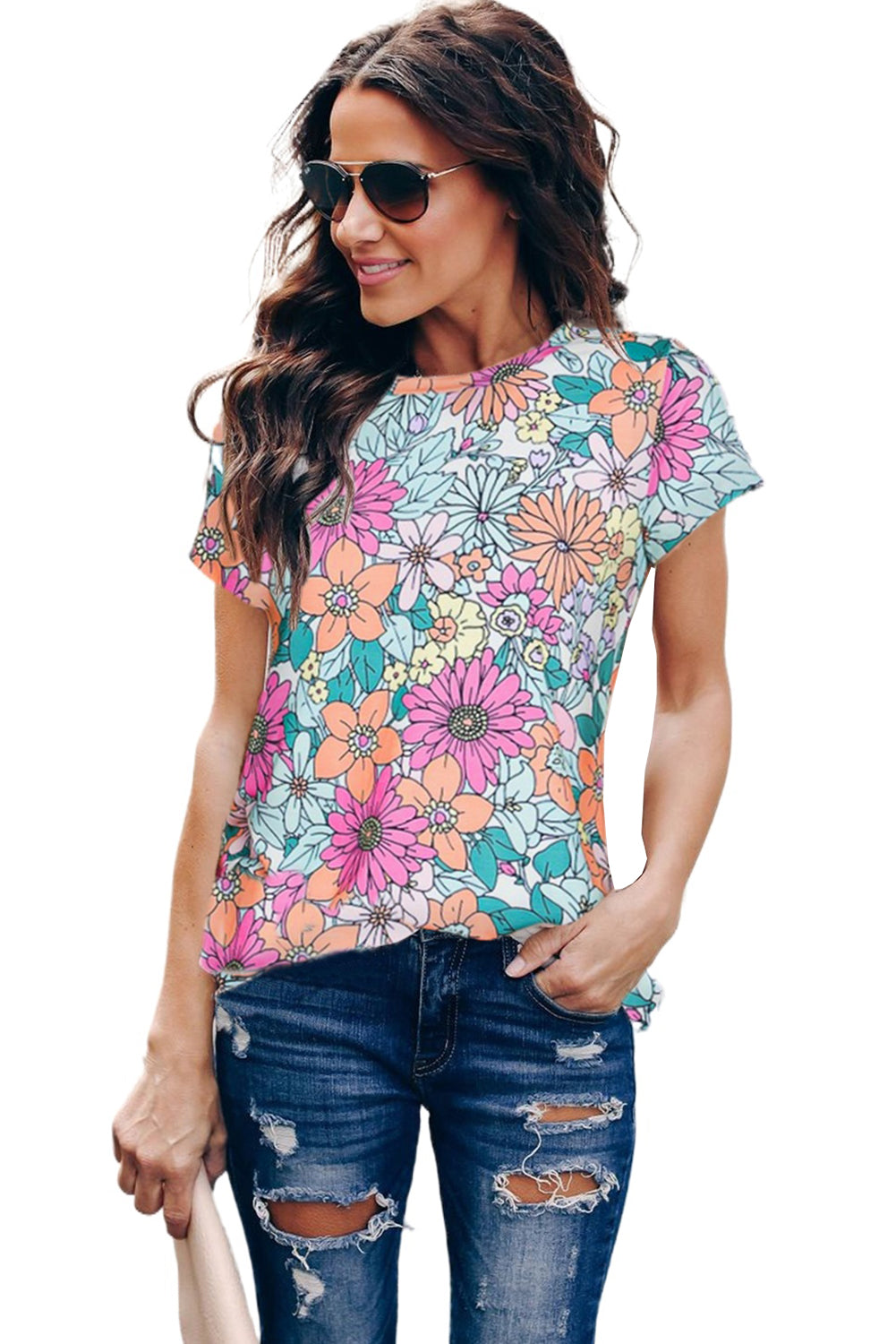 Multicolor Floral Print Smocked Tank Top