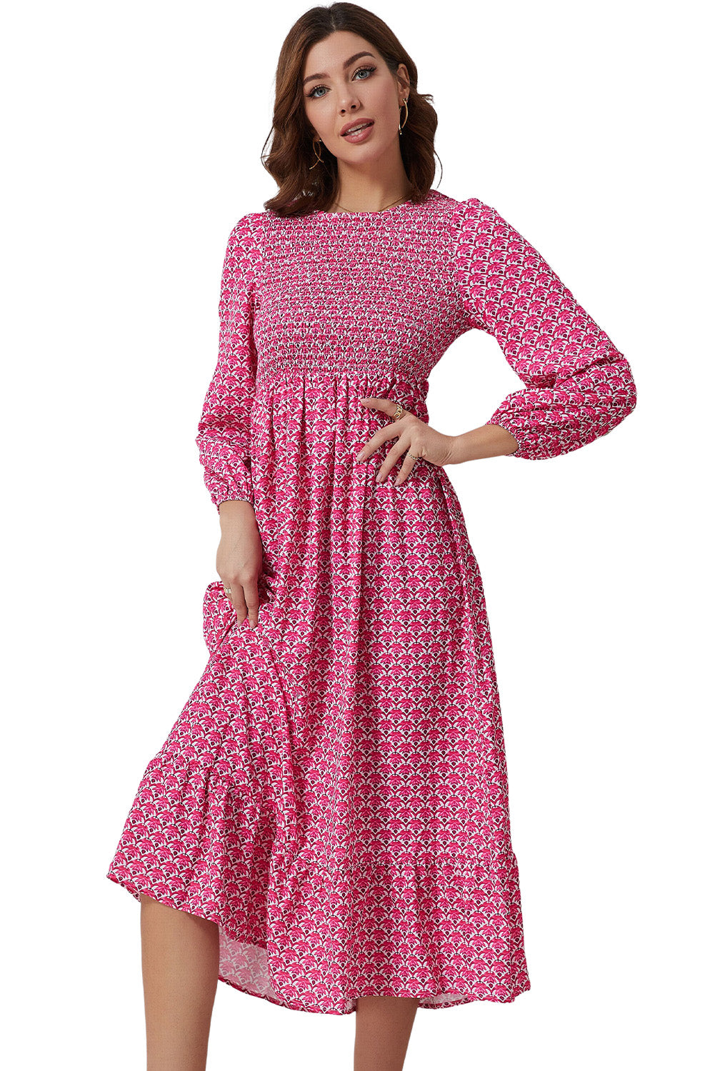 Rose Printed Ruffled Hem Long Dress