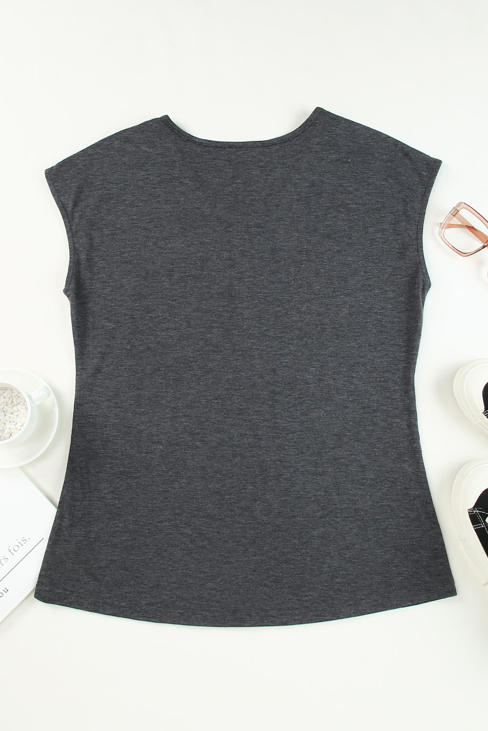 Gray Zip Neck Lace Splicing Tee