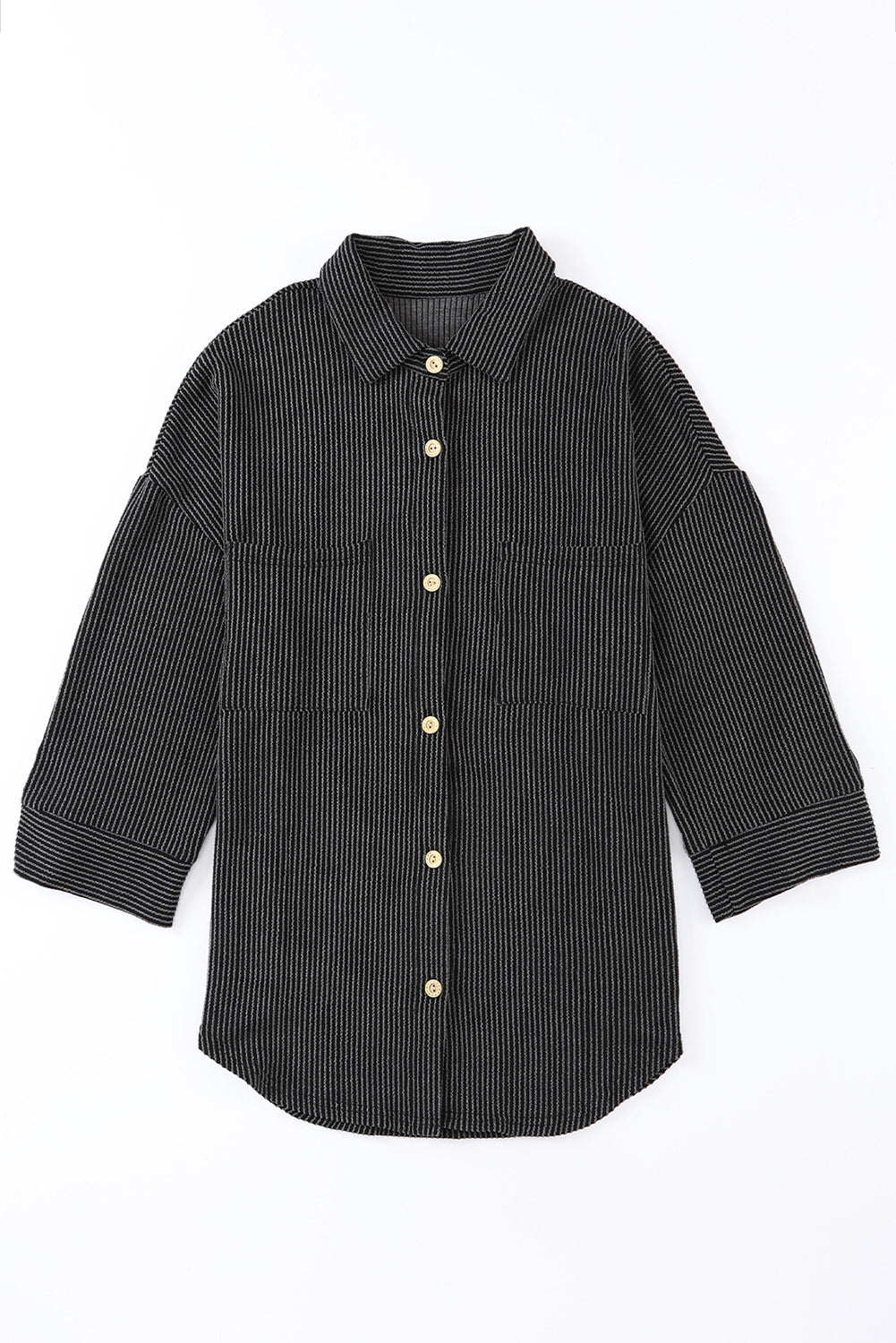 Sky Blue Roll Tab Sleeve Ribbed Cording Shacket