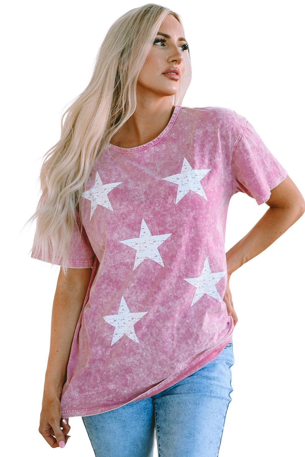 Pink Vintage Star Printed Mineral Wash Graphic Tee