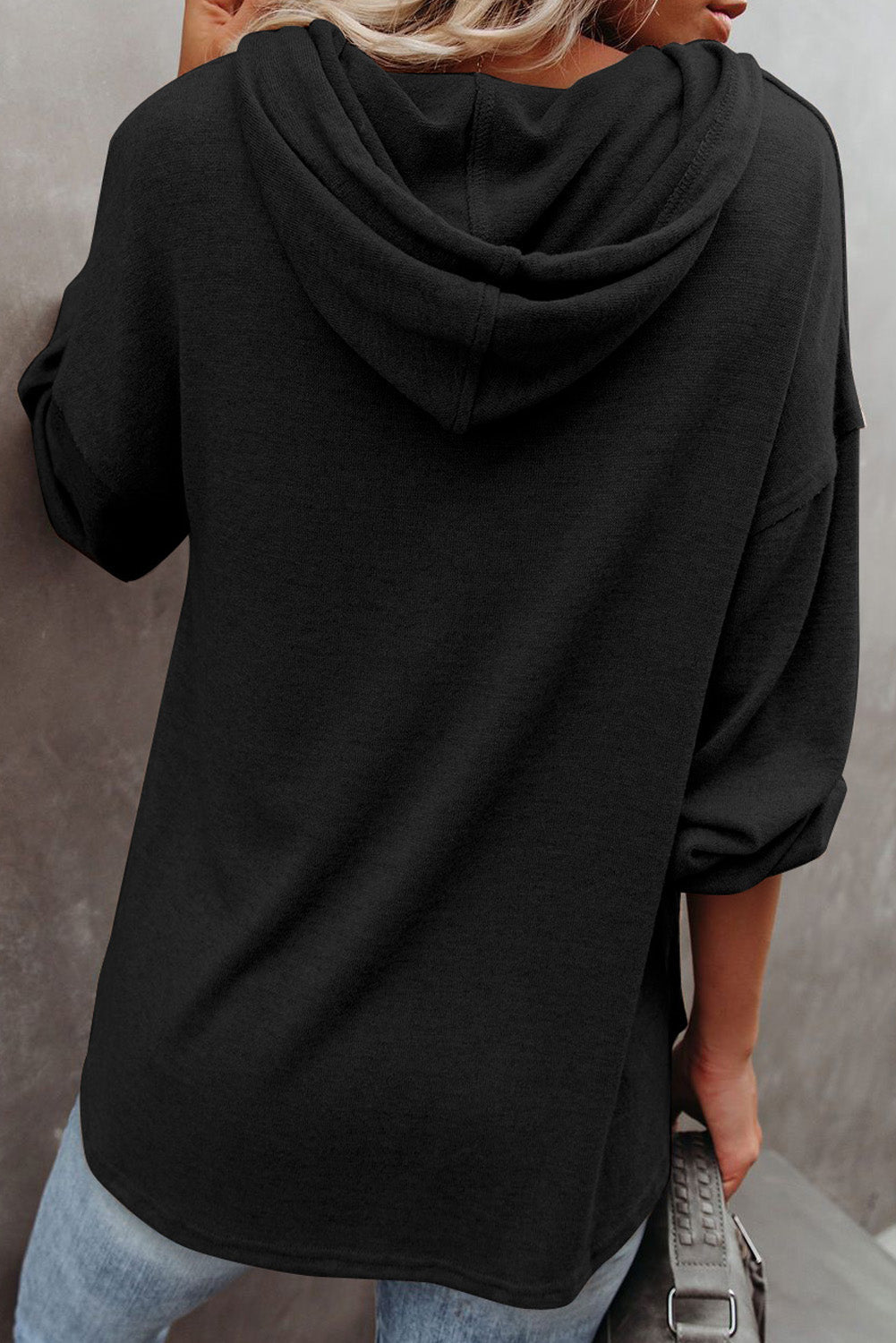 Buttoned High and Low Hem Hoodie