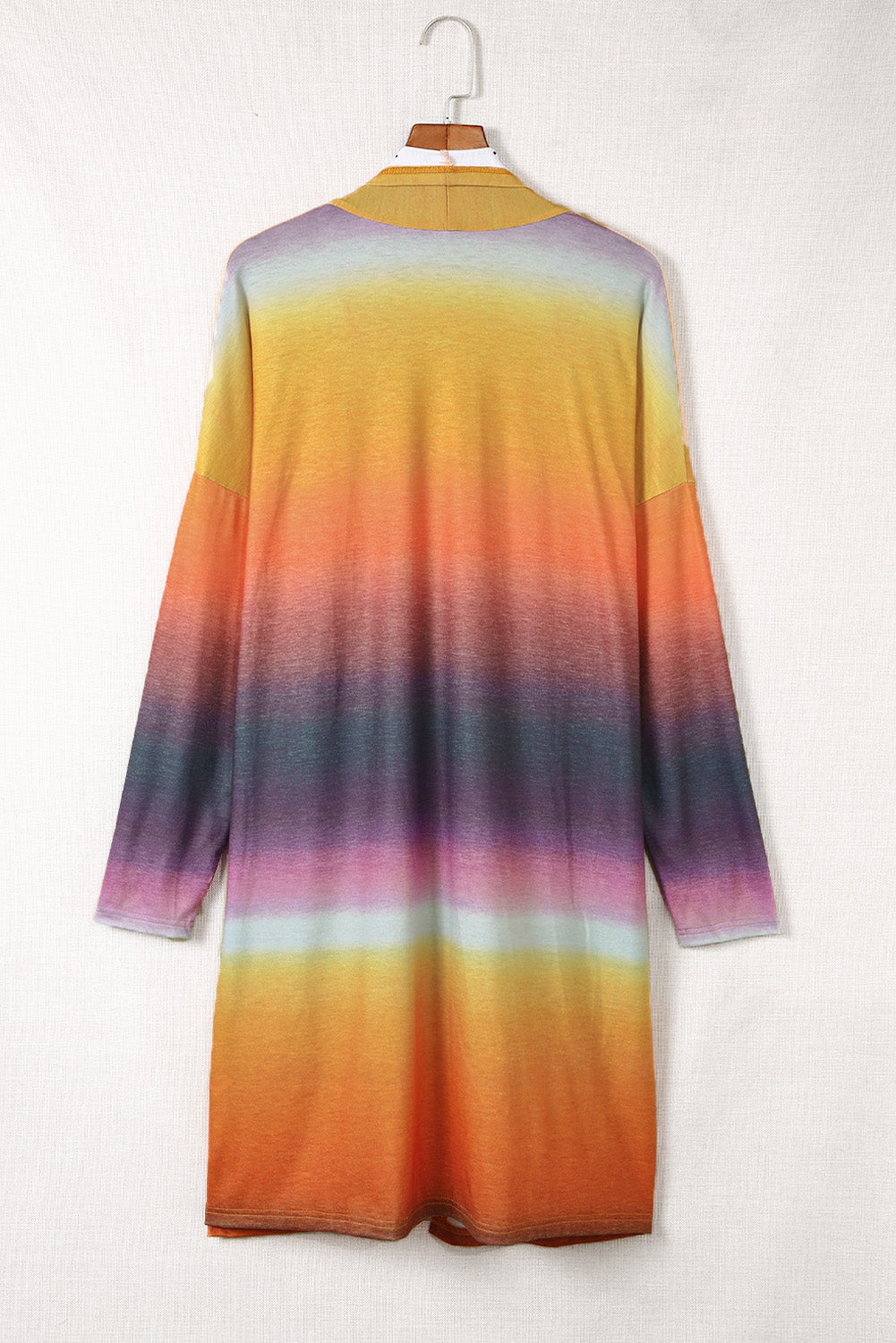 Yellow Gradient Tie-dye Open Front Mid-length Cardigan