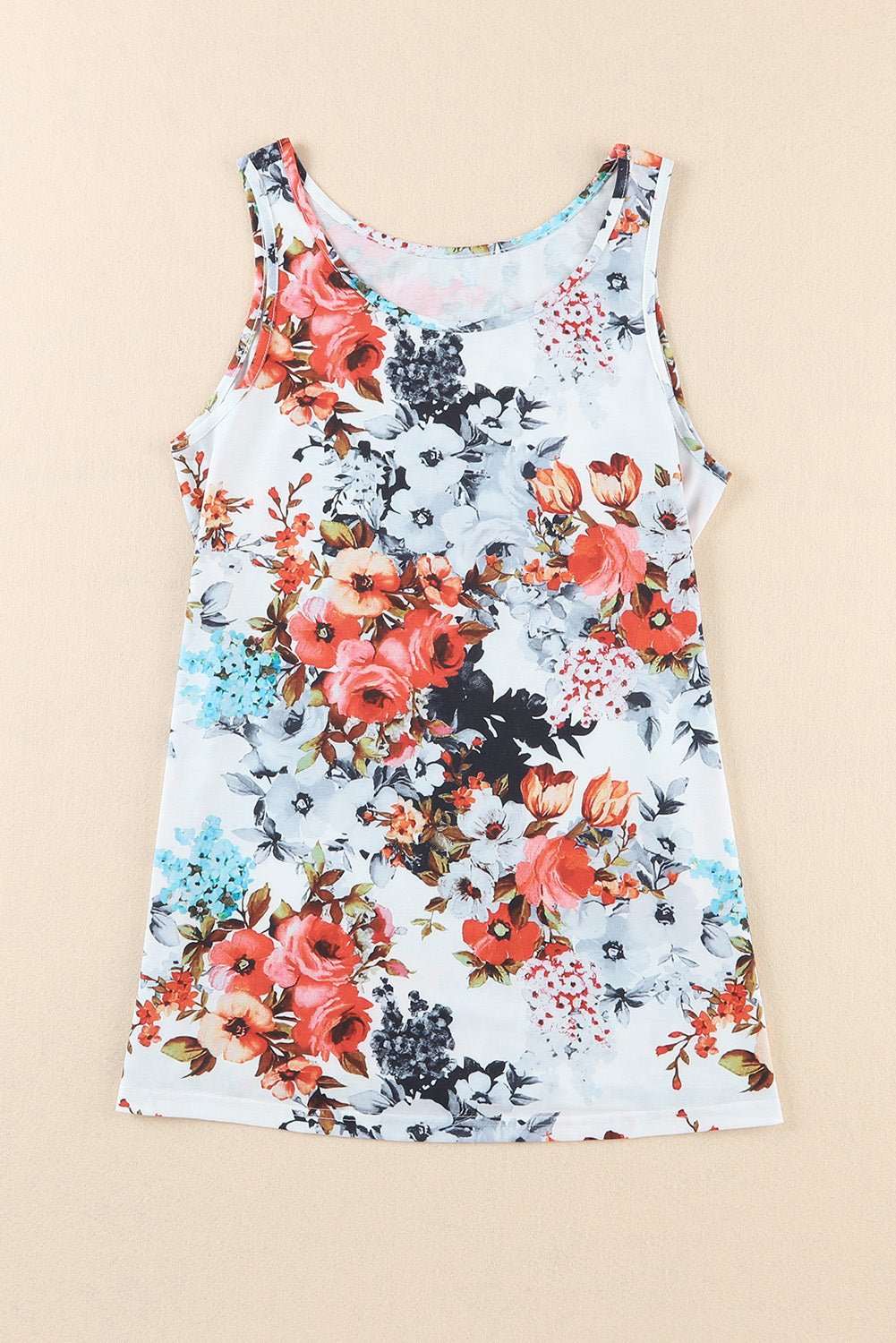 White Floral Print Sleeveless Top