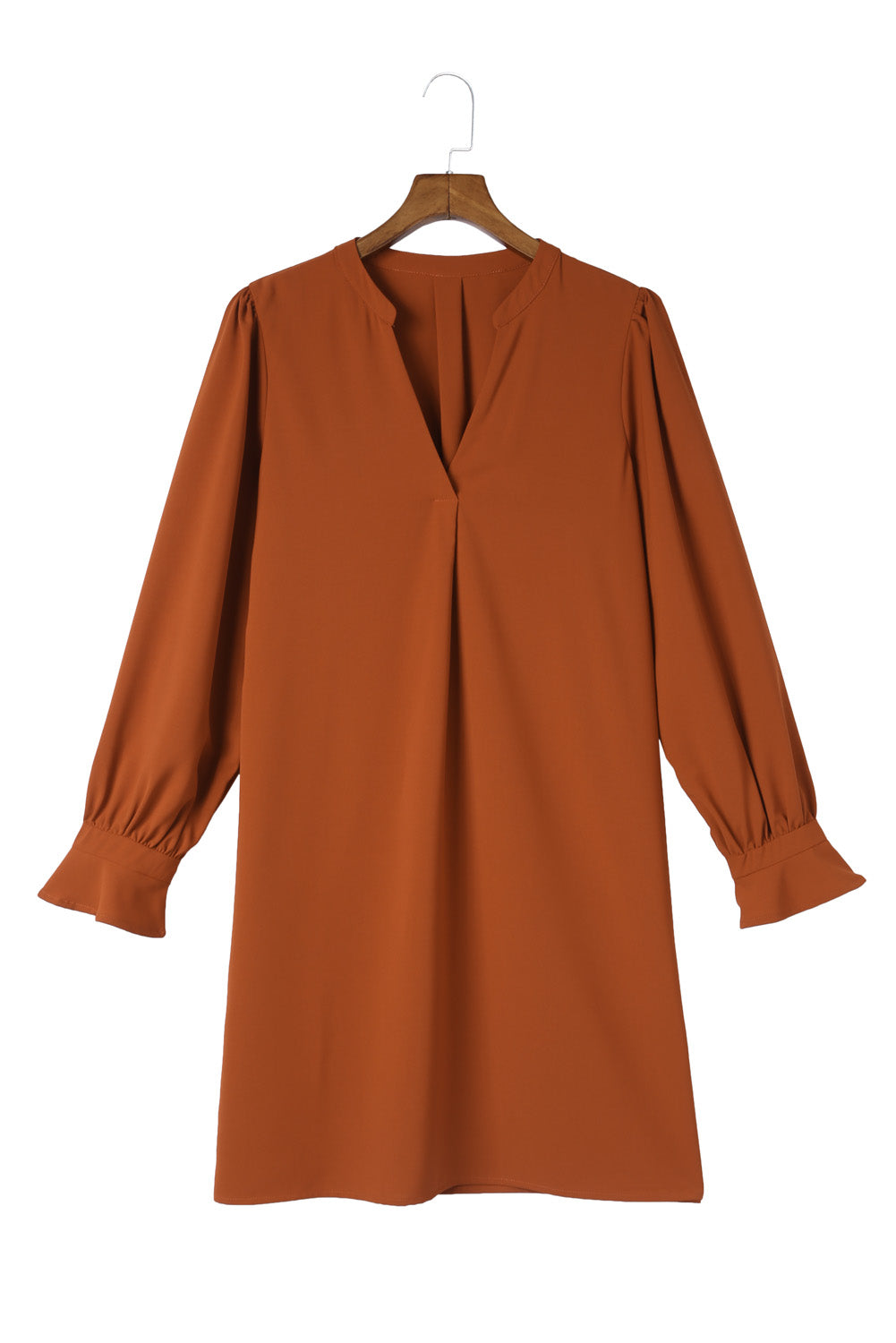 Black Split V Neck Ruffled Sleeves Shirt Dress