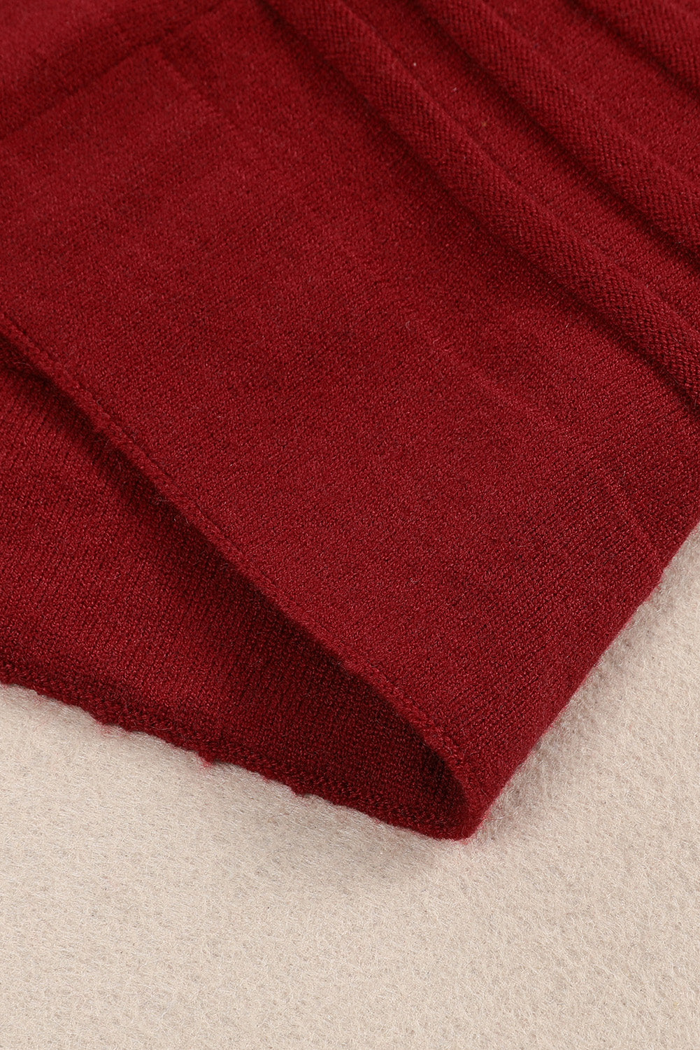 Red Ribbed Open Front Knit Cardigan