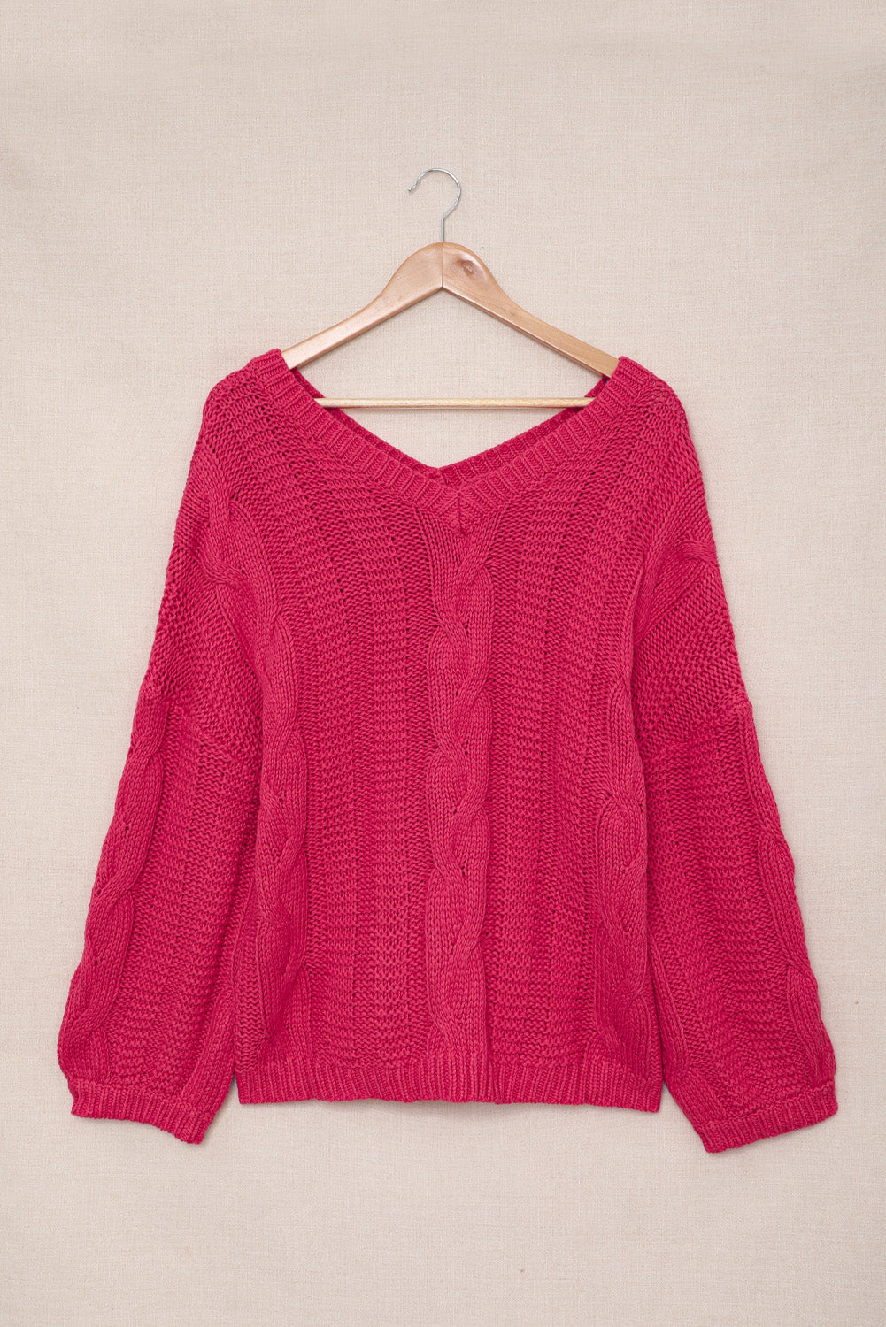 Green Bubblegum V-Neck Braided Knit Sweater