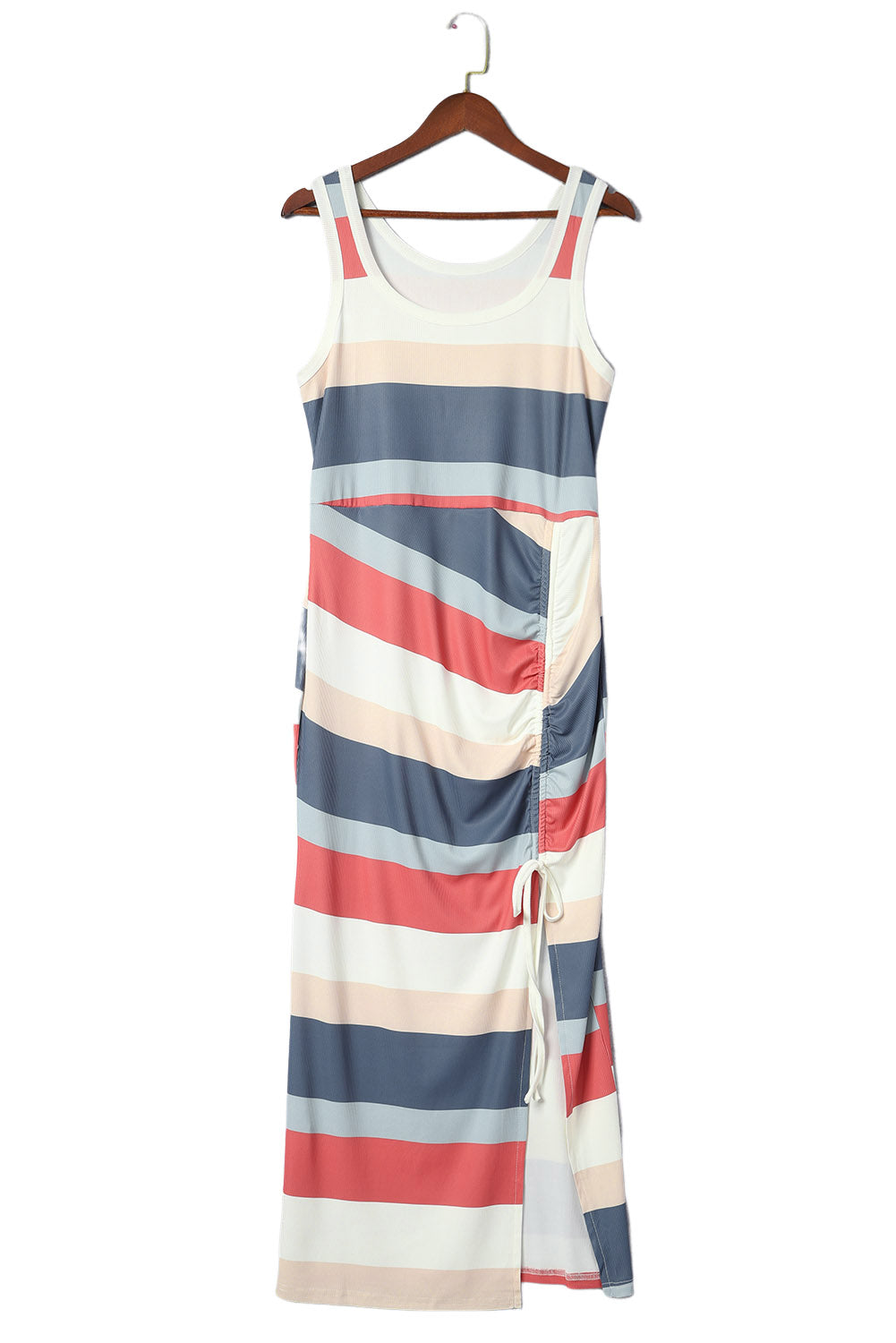 Rose Striped Color Block Notched Neck Tank Top