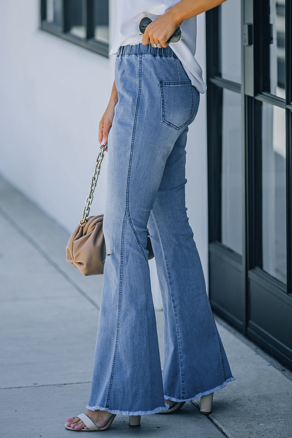 Black Distressed Bell Bottom Denim Pants