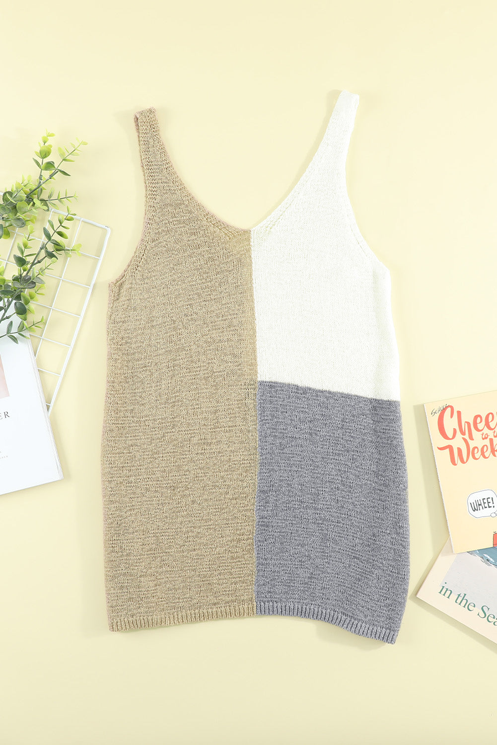 Gray Color Block Knitted Tank Top