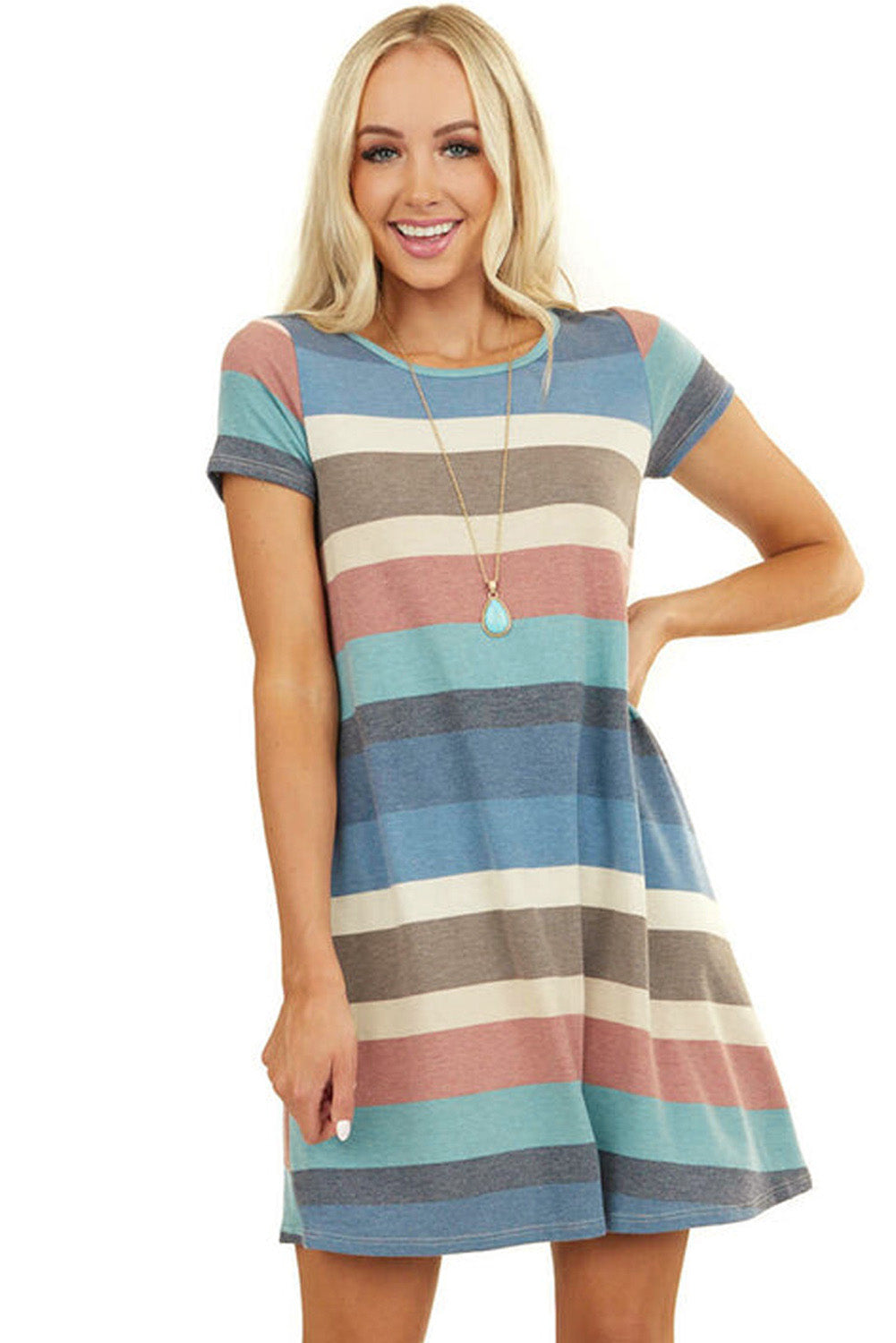 Multicolor Stripe Print Slit Maxi Tank Top Dress