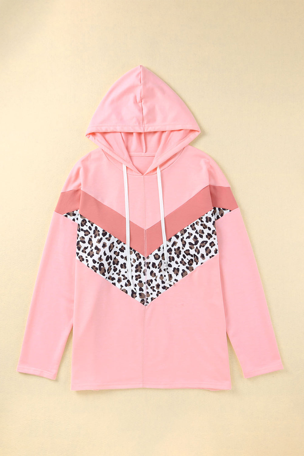 Pink Plus Size Taupe Chevron Hooded Top